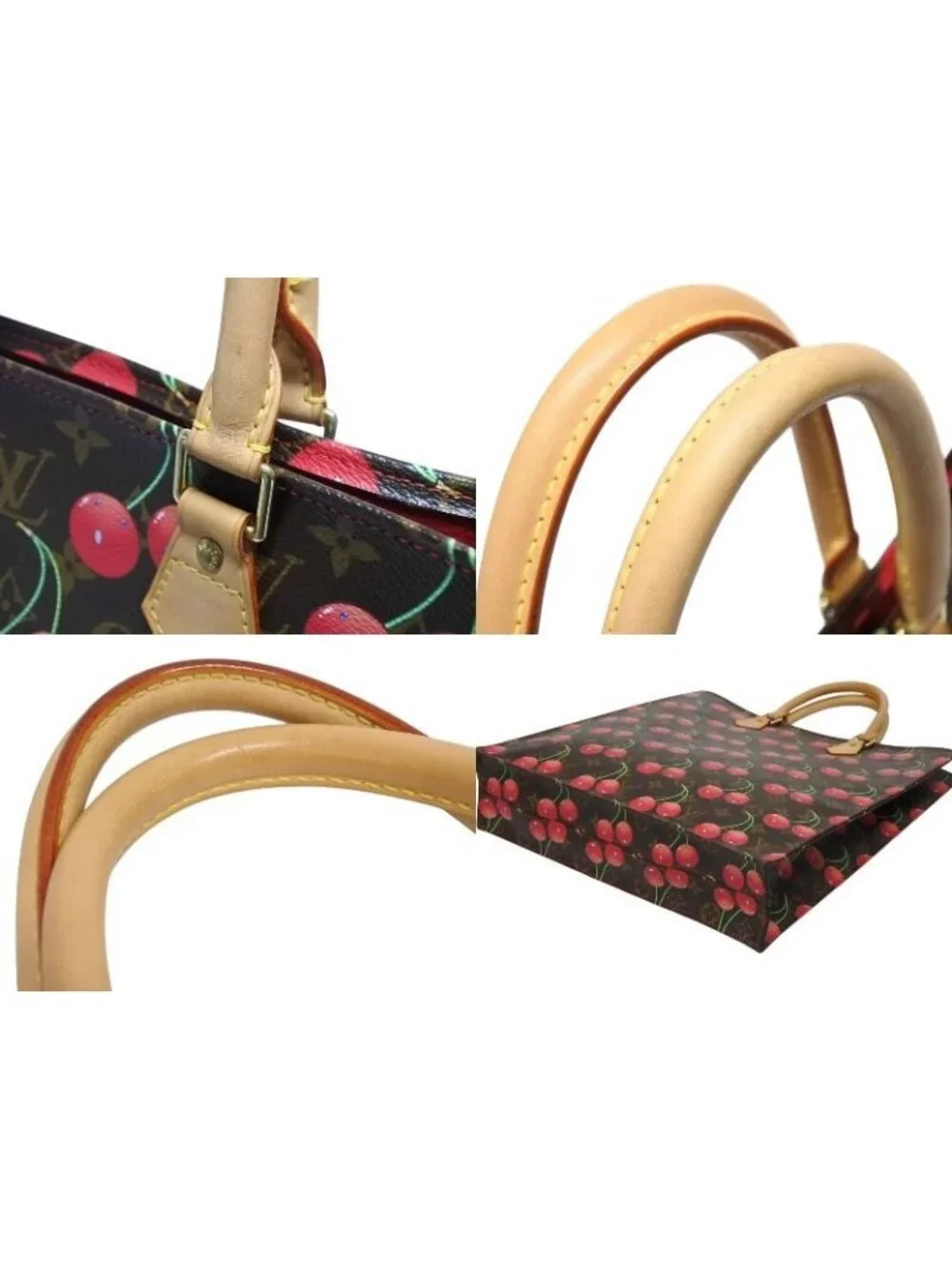 Louis Vuitton Monogram Cherry Sac Plat Tote Bag Brown Takashi Murakami Summer